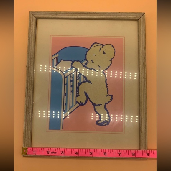 Vintage Nursery decor 1943 Magic Glow in the dark bear climbing in crib 8" x 10" - Picture 3 of 12